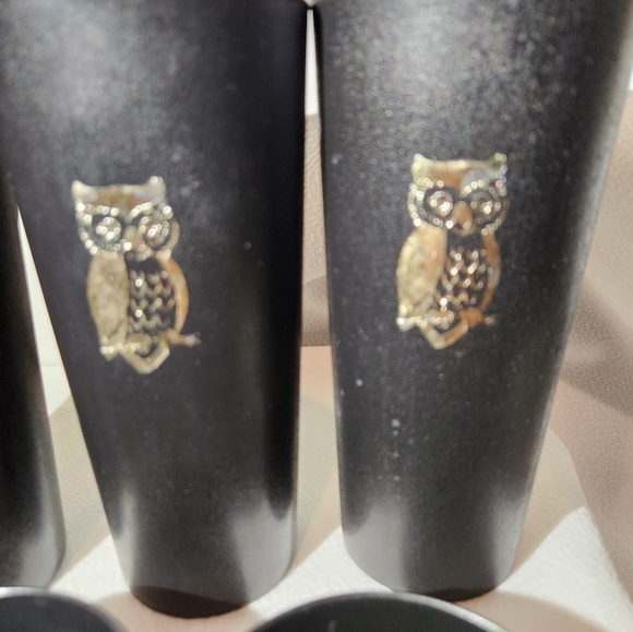 Six MCM Nasco Japan Black 12 Ounce Tumblers With Gold Owl Motif #1072 - Picture 11 of 12